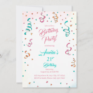Plantilla de invitación de cumpleaños con confeti 