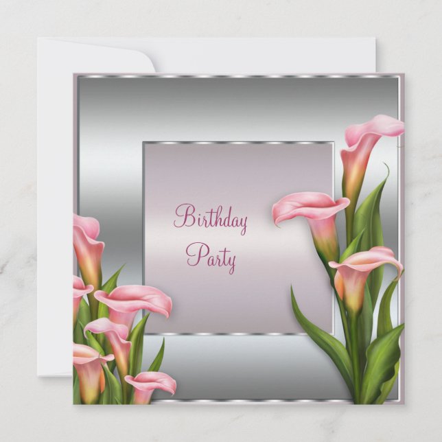 Plantilla de invitación de cumpleaños con lirio de (Anverso)