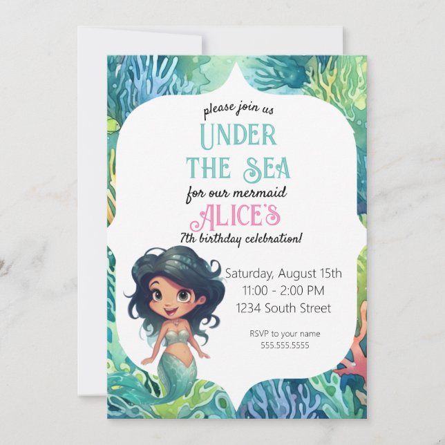 Plantilla de invitación de cumpleaños de acuarela  (Anverso)