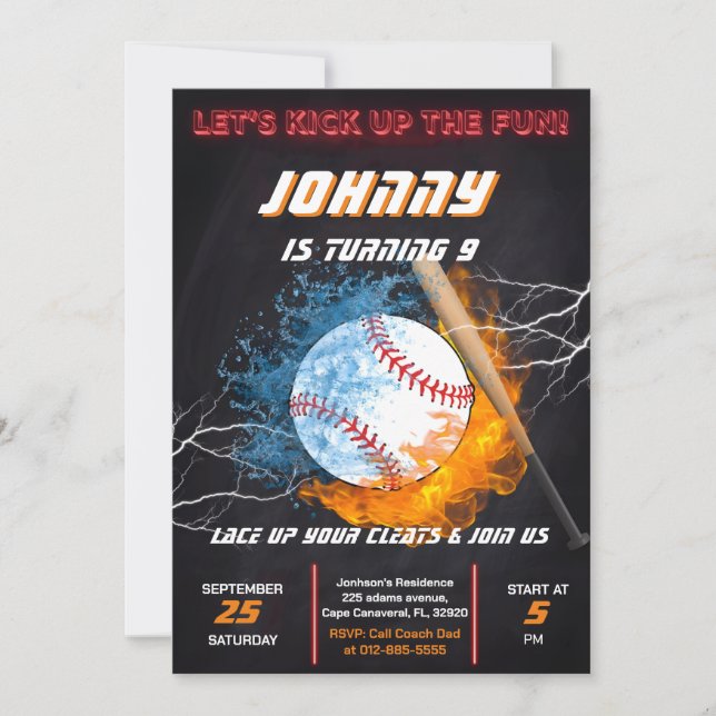 Plantilla de invitación de cumpleaños de béisbol e (Anverso)