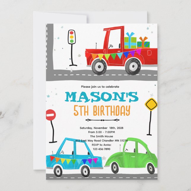 Plantilla de invitación de cumpleaños de Cars (Anverso)