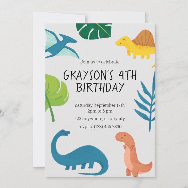 Plantilla de invitación de cumpleaños de Dinosaur (Anverso)