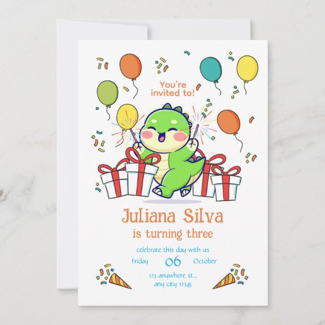 Plantilla de invitación de cumpleaños de dragón be (Anverso)