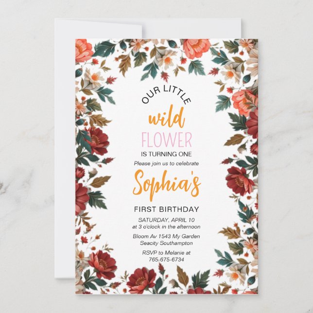 Plantilla de invitación de cumpleaños de flor silv (Anverso)