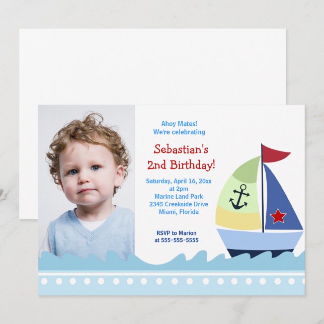 Plantilla de invitación de cumpleaños de foto para (Anverso / Reverso)