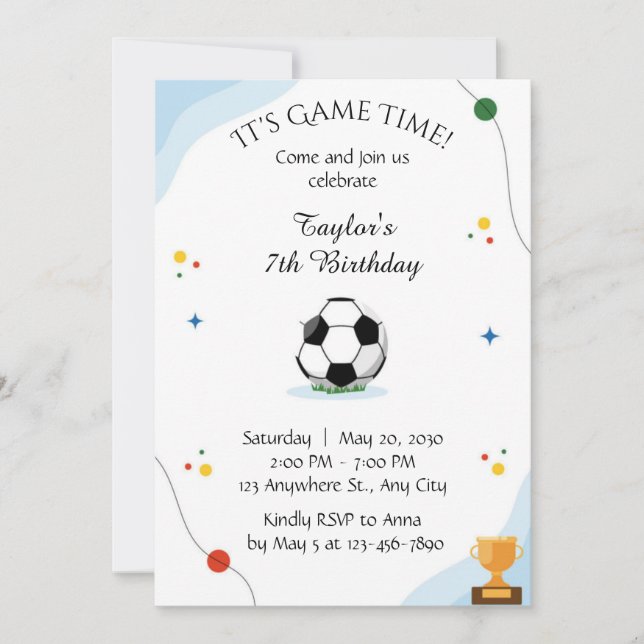 Plantilla de invitación de cumpleaños de fútbol di (Anverso)