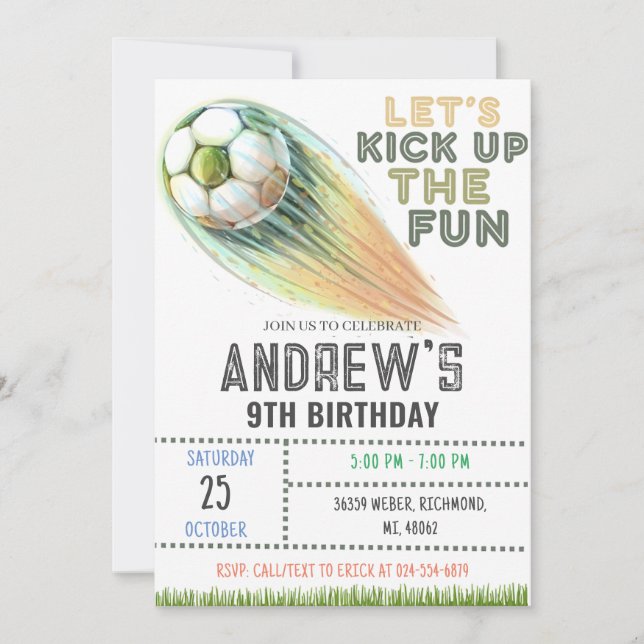 Plantilla de invitación de cumpleaños de fútbol pe (Anverso)