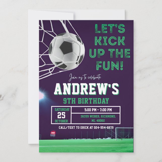 Plantilla de invitación de cumpleaños de fútbol pe (Anverso)