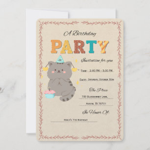 Plantilla de invitación de cumpleaños de gato ador