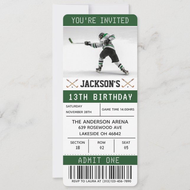 Plantilla de invitación de cumpleaños de hockey Ti (Anverso)
