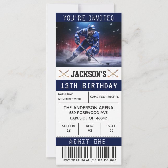Plantilla de invitación de cumpleaños de hockey Ti (Anverso)