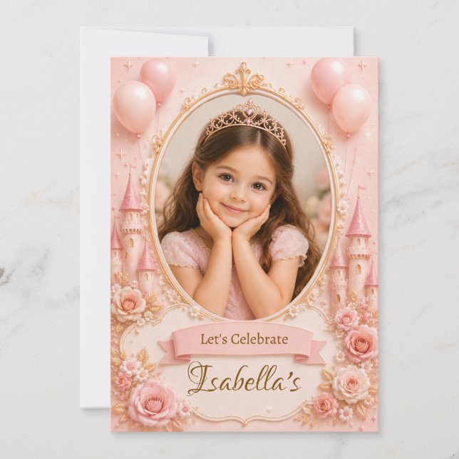 Plantilla de Invitación de Cumpleaños de Princesa  (Anverso)