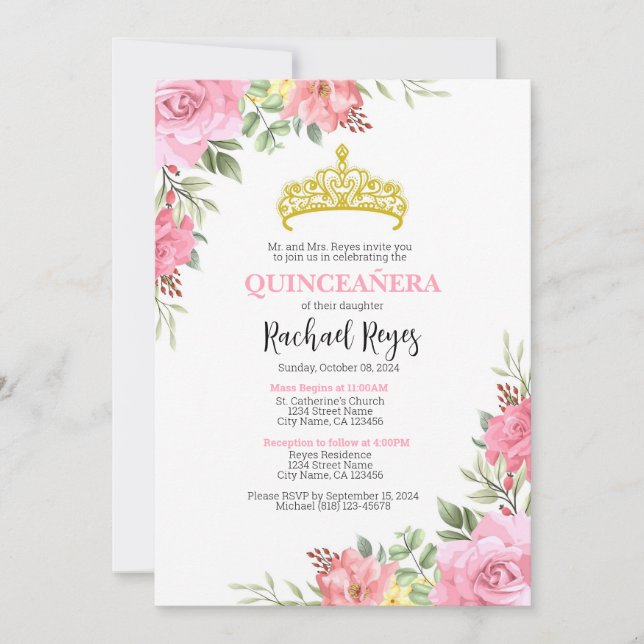 Plantilla de invitación de cumpleaños de Quinceañe (Anverso)