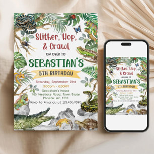 Plantilla de Invitación de Cumpleaños de Reptil, P