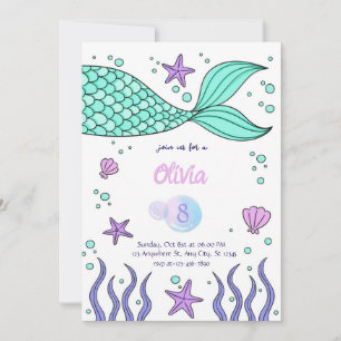 Plantilla de invitación de cumpleaños de sirena co