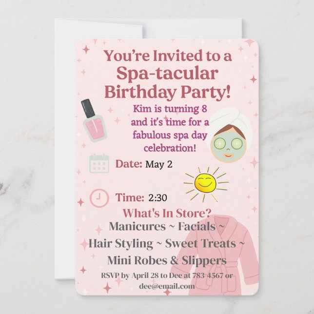 Plantilla de invitación de cumpleaños de Spa (Anverso)