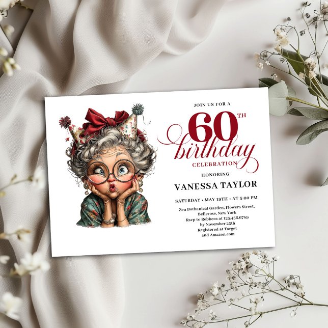 Plantilla de invitación de cumpleaños divertida pa (Funny Lady 60th Birthday Invite Party Template)