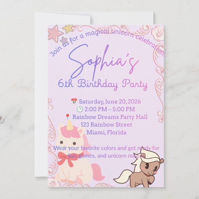 Plantilla de Invitación de Cumpleaños Editable (Anverso)