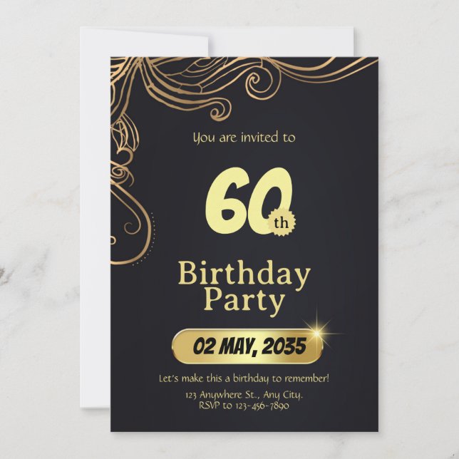 Plantilla de invitación de cumpleaños elegante 60  (Anverso)