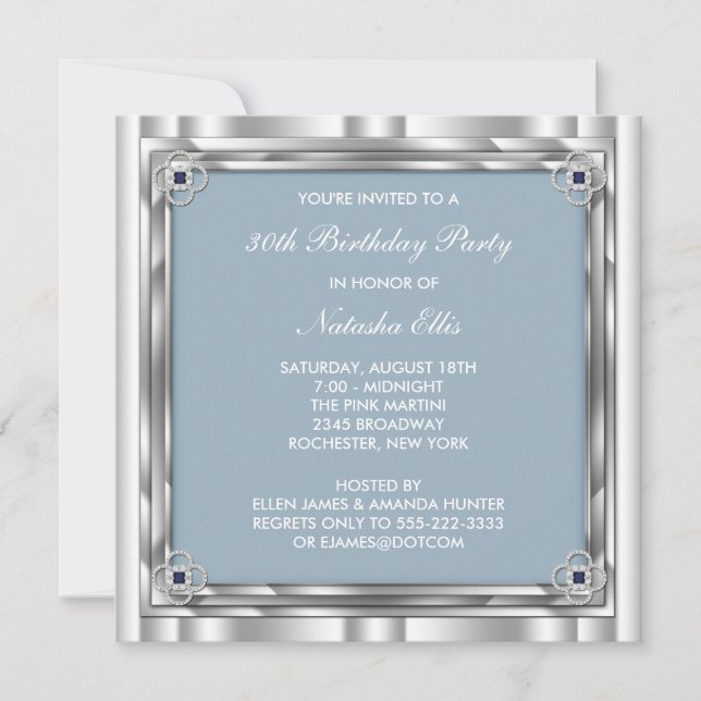 Plantilla de invitación de cumpleaños en azul plat (Anverso)
