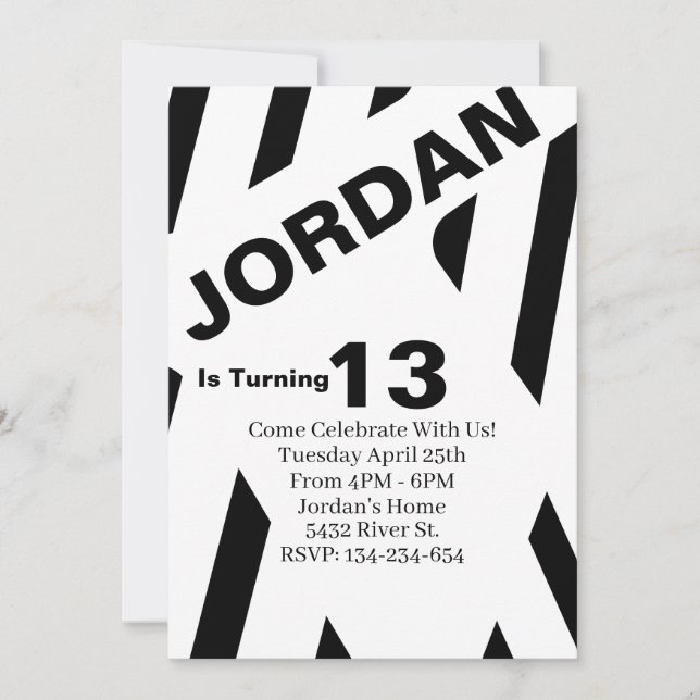 Plantilla de invitación de cumpleaños en blanco y  (Anverso)