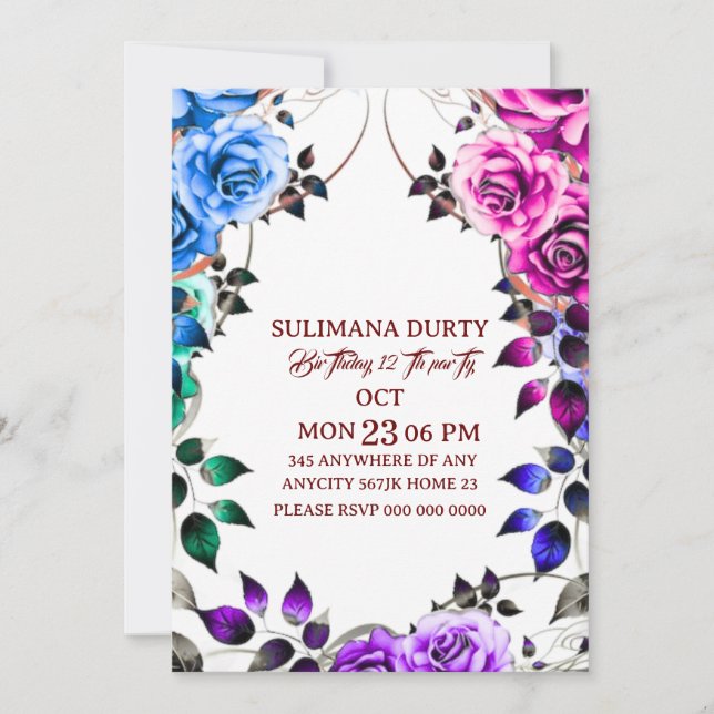 Plantilla de invitación de cumpleaños en rosa oro: (Anverso)