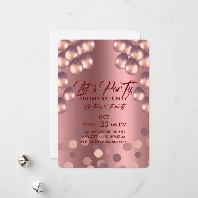 Plantilla de invitación de cumpleaños en rosa oro: (Anverso/Reverso In Situ)