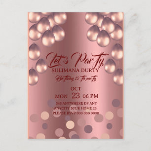 Plantilla de invitación de cumpleaños en rosa oro: