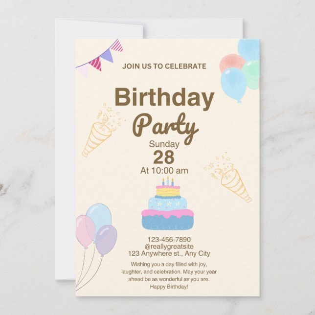 Plantilla de Invitación de Cumpleaños Minimalista  (Anverso)
