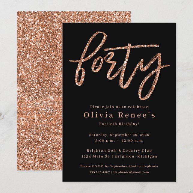 Plantilla de invitación de cumpleaños número 40 de (Anverso / Reverso)