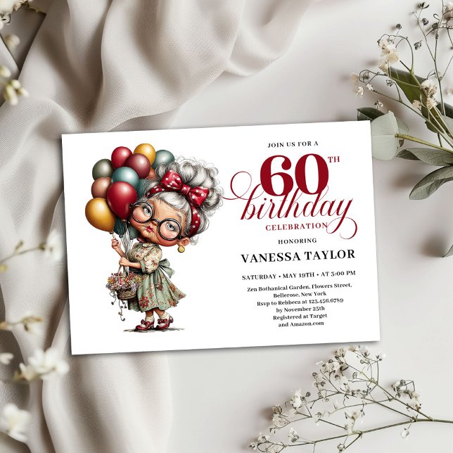 Plantilla de Invitación de Cumpleaños número 60 de (Old Lady Humor 60th Birthday Invitation Template)