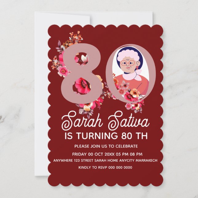 Plantilla de invitación de cumpleaños número 80 fl (Anverso)