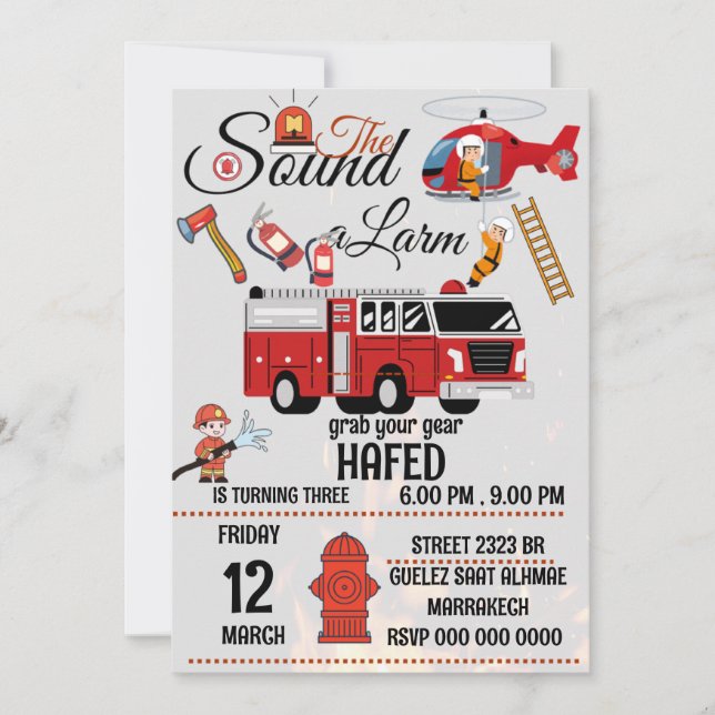 plantilla de invitación de cumpleaños para bombero (Anverso)