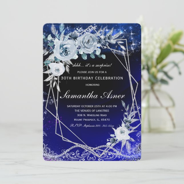 Plantilla de invitación de cumpleaños sorpresa (Anverso de pie)