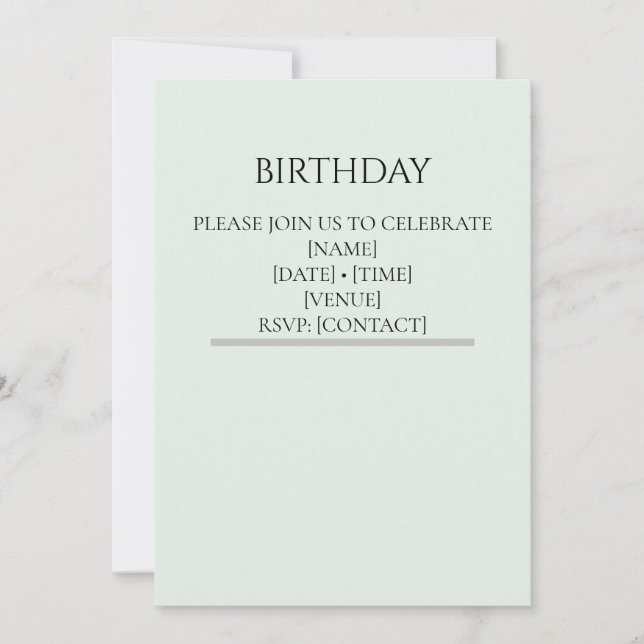 Plantilla de Invitación de Cumpleaños Verde Salvia (Anverso)