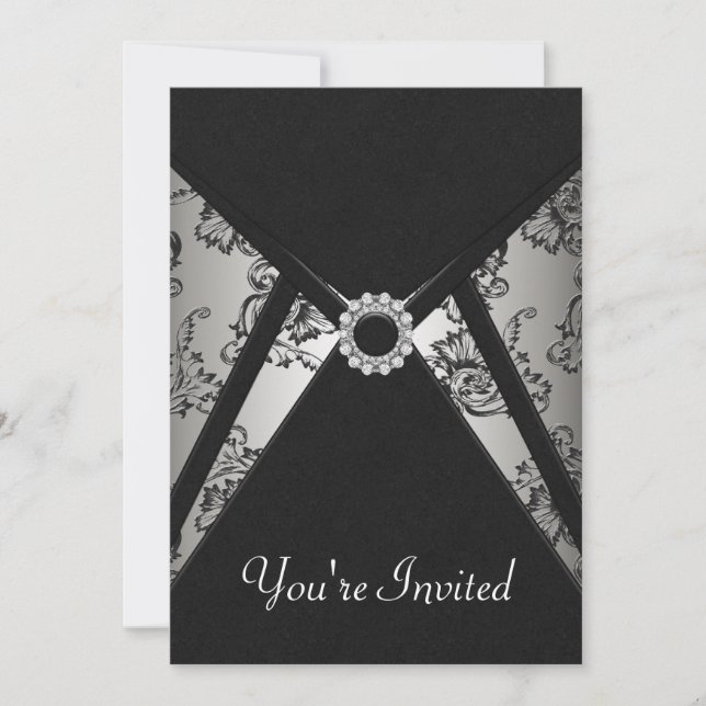 Plantilla de Invitación de Damasco Negro para Toda (Anverso)