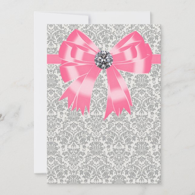 Plantilla de Invitación de Fiesta con Damasco Gris (Anverso)
