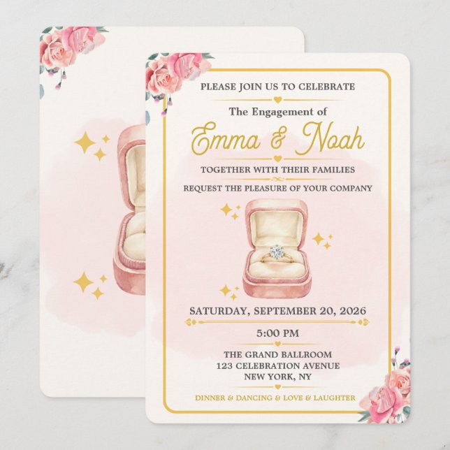 Plantilla de Invitación de Fiesta de Compromiso Fl (Anverso / Reverso)