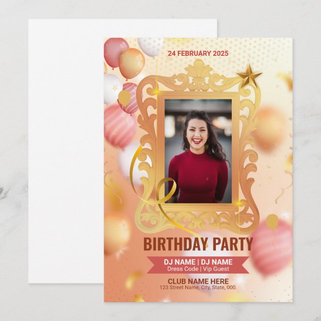 Plantilla de invitación de fiesta de cumpleaños (Anverso / Reverso)