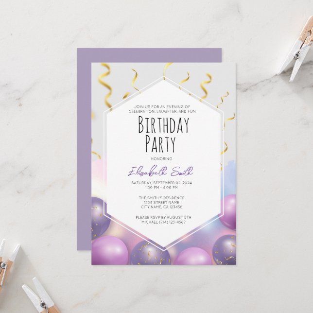 Plantilla de invitación de fiesta de cumpleaños co (Anverso/Reverso In Situ)