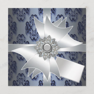 Plantilla de invitación de fiesta de damasco azul 