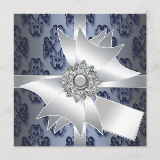 Plantilla de invitación de fiesta de damasco azul