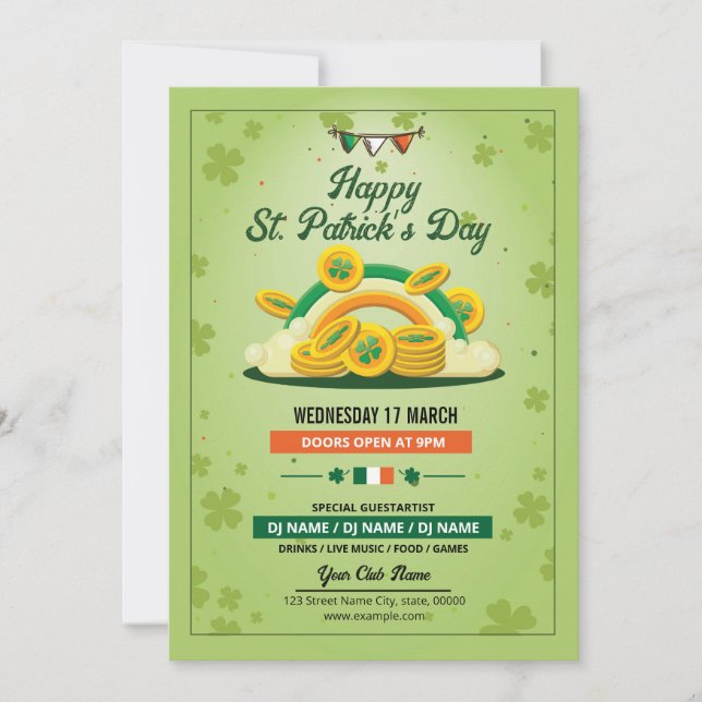 Plantilla de invitación de fiesta de San Patricio (Anverso)