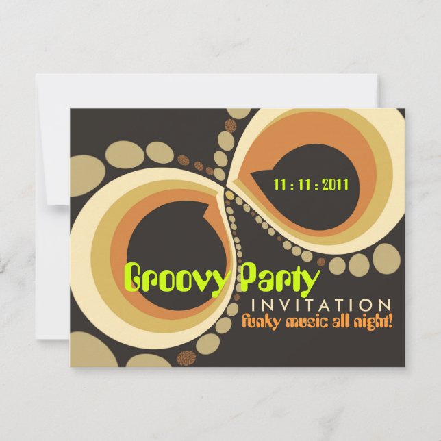 Plantilla de invitación de fiesta divertida Groovy (Anverso)
