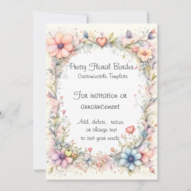 Plantilla de invitación de flores y corazones past (Anverso)