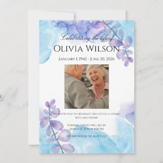 Plantilla de Invitación de Funeral – Azul y Púrpur