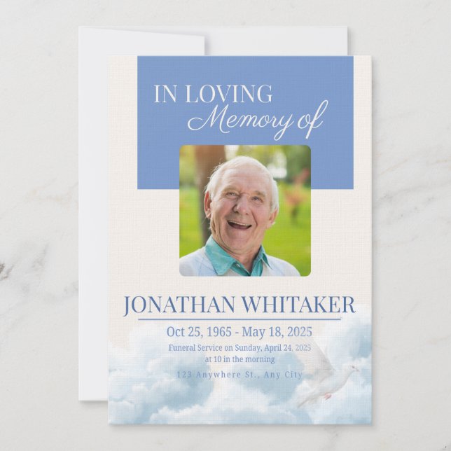 Plantilla de Invitación de Funeral Beige y Cielo A (Anverso)