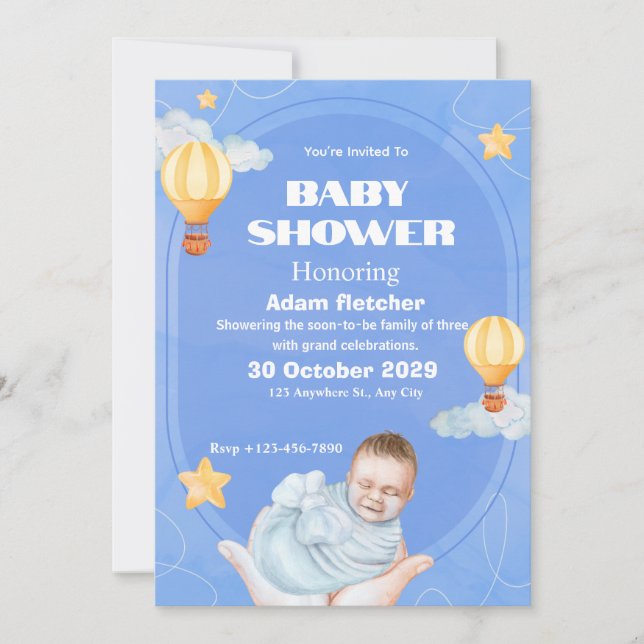 Plantilla de invitación de globo para ducha de beb (Anverso)