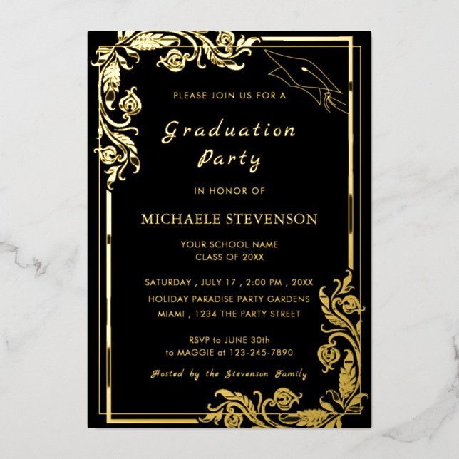 Plantilla de invitación de graduación con papel de (Anverso)