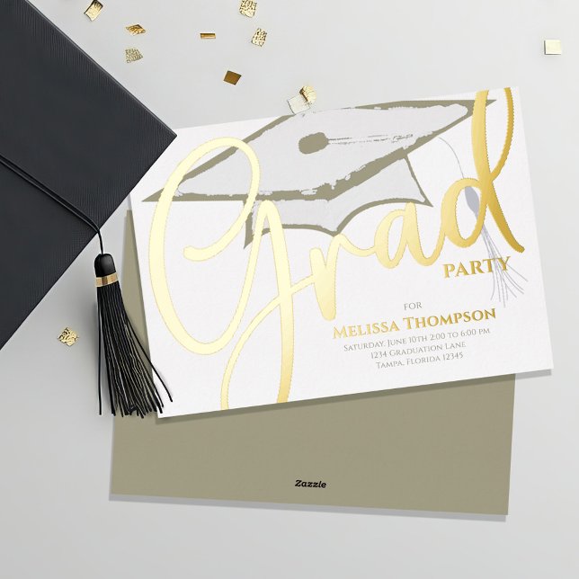 Plantilla de Invitación de Graduación de Guión Ele (Graduation gold foil announcement invitation. )